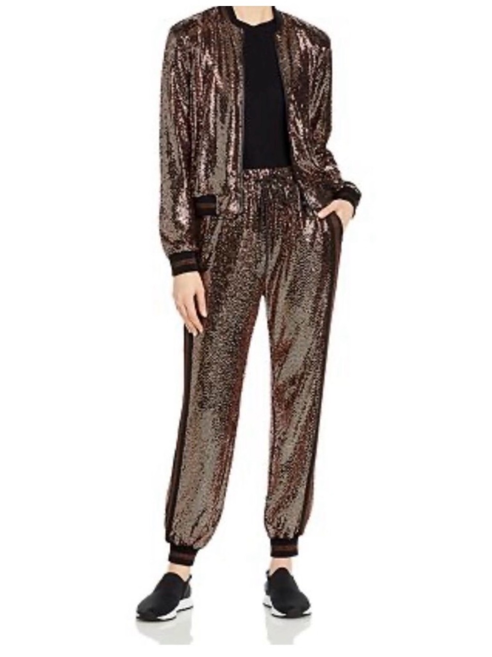 Pam & Gela Rose Gold Sequin Bomber Jacket and Jogger Set - Picture 7 of 8
